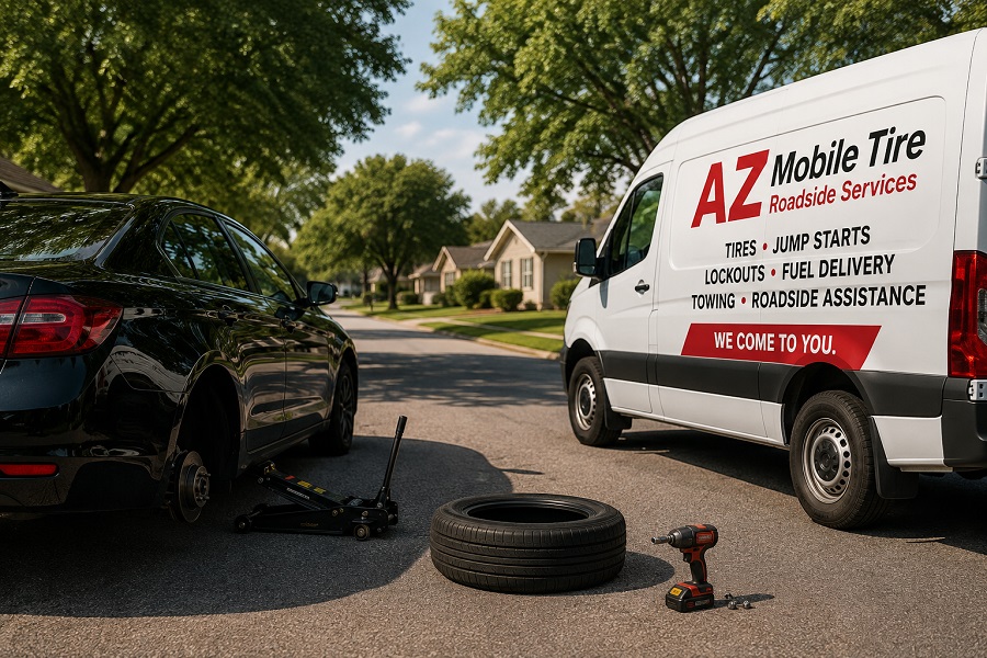 AZ Mobile Tire roadside tire service vehicle and tools in Greater Houston